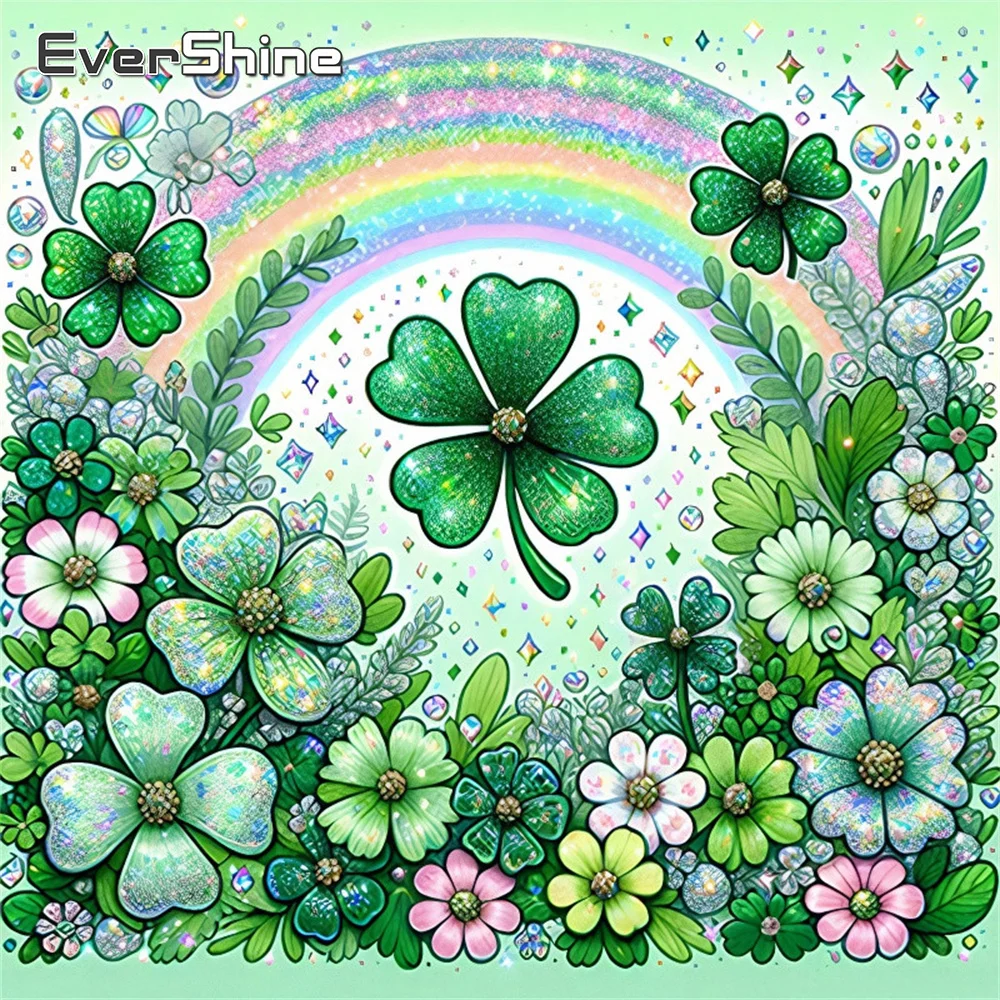 EverShine DIY Diamant-Mosaik Vierblättriges Kleeblatt Vollquadrat-Malerei Landschafts-Strass-Stickerei Regenbogen Neuerscheinung Wandkunst