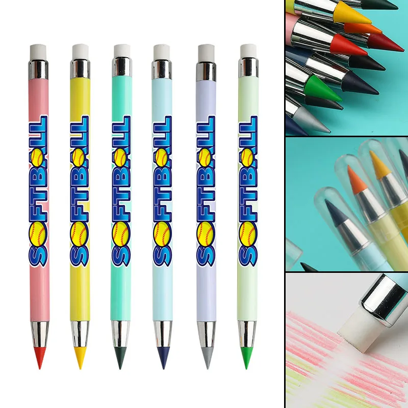 

12 шт., цветные вечные карандаши серии Creative Softball, черные, не вырезающие и небьющиеся карандаши для рисования