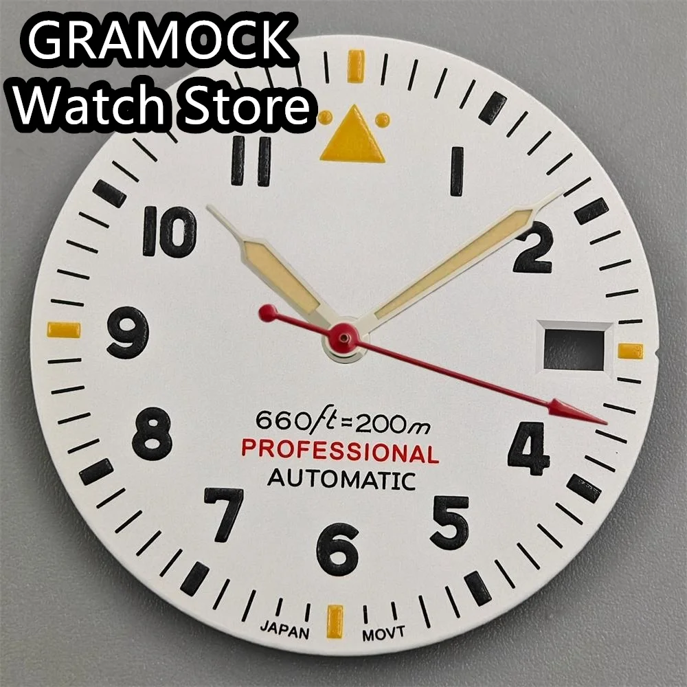 GRAMOCK 29mm Sterile Pilot Watch Dial Part Black White Green Blue Dial Hands Set Green Luminous for NH35 NH36 Movement