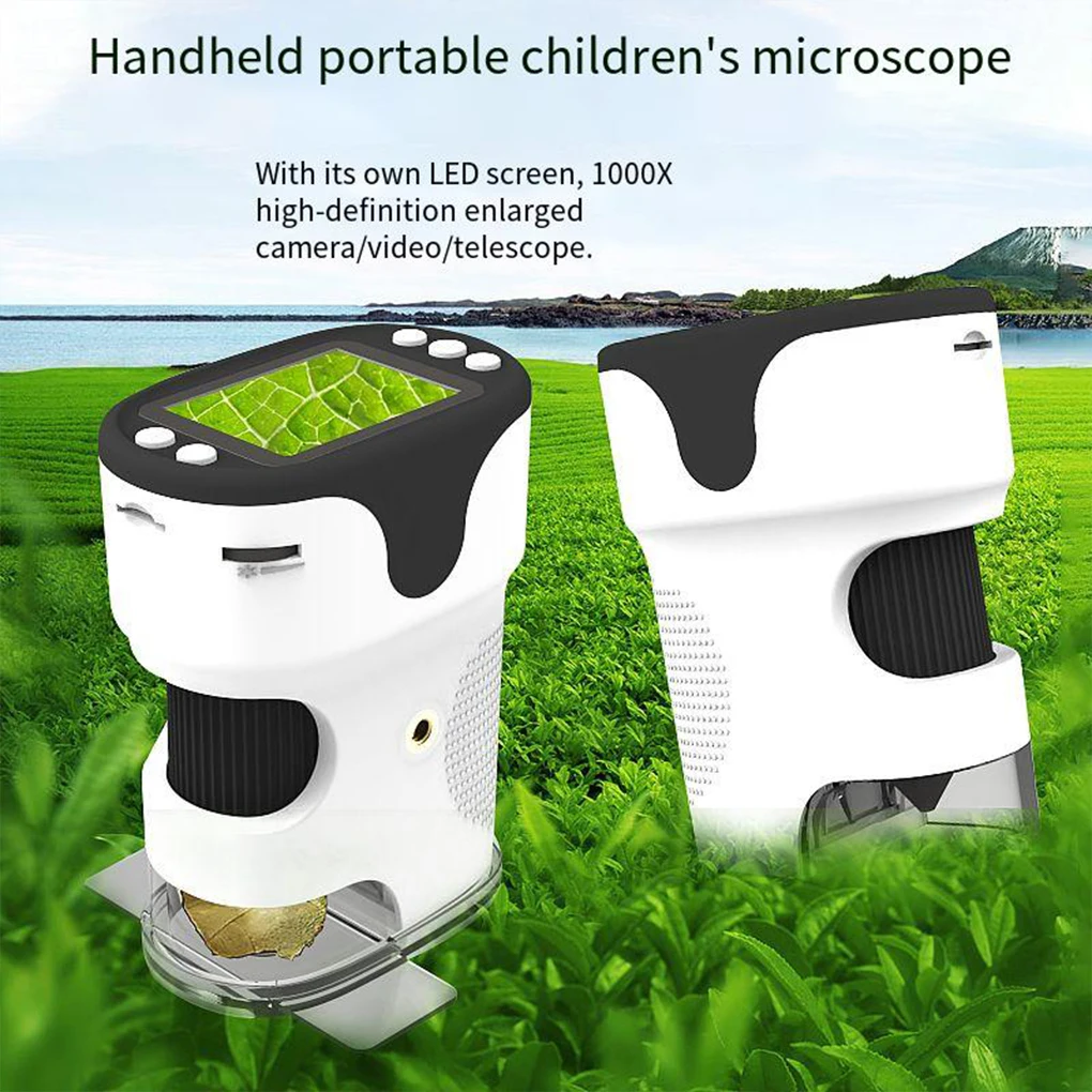 Microscopio de bolsillo 1000X, juguetes científicos Montessori, luz LED de mano, aumento de biología, regalos de enseñanza para estudiantes al aire libre, Juguetes