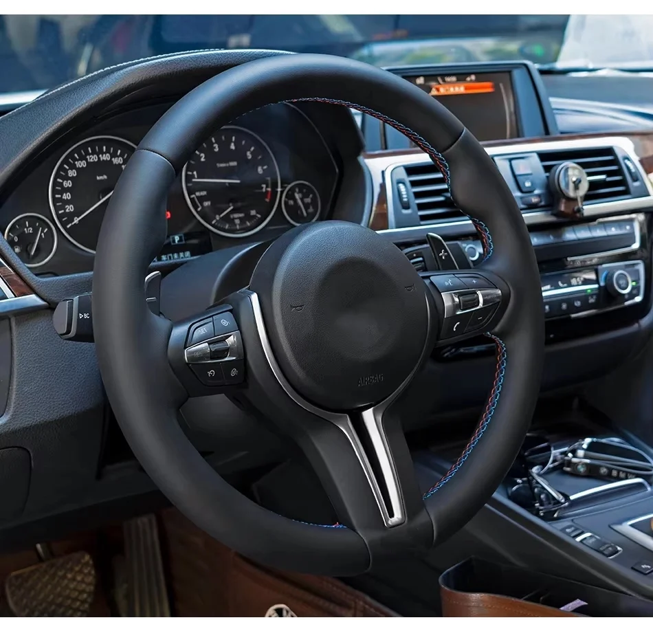 Volante de cuero para coche, accesorio para BMW M X3 X4 X5 M3 M5 F01 F02 F06 F07 F10 F11 F12 F14 F15 F16 F22 F30 F31 F32