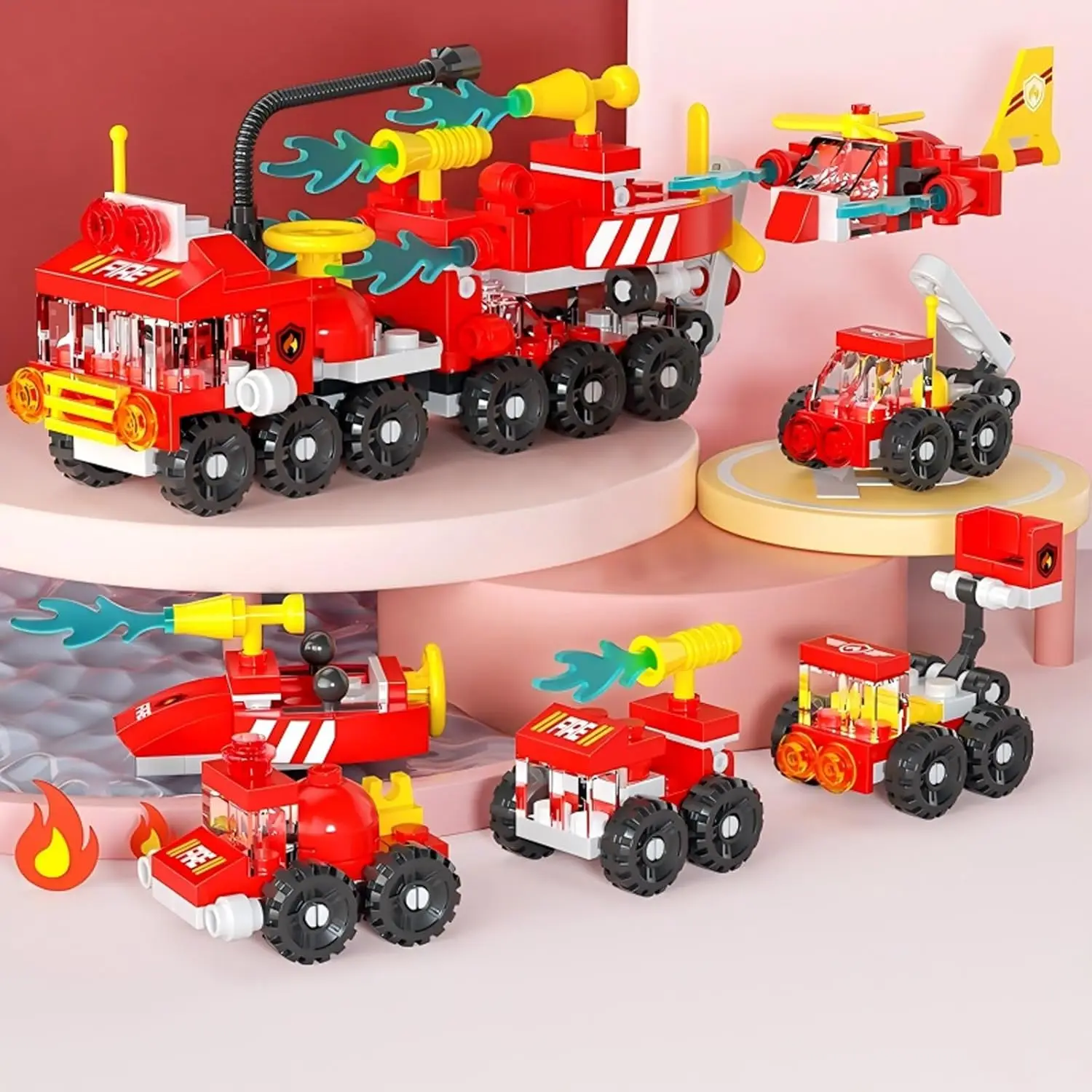 森林消防車ビルディングブロック (134 ピース) |   6歳から12歳対象の6in1 STEM教育玩具 |   消防車付きクリエイティブ建設セット、