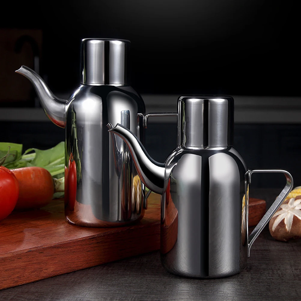 

Stainless Steel Oil Bottle Large Capacity Vinegar Dispenser Kitchen Condiment Pot Portable Handle Soy Sauce Container Smooth