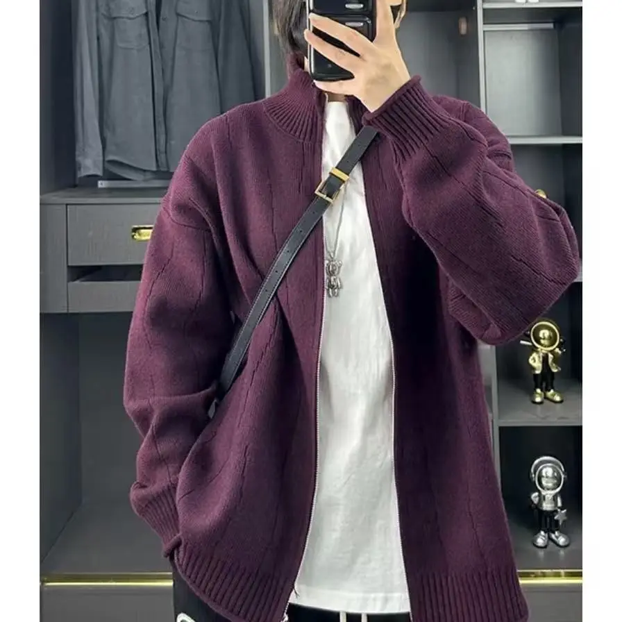 

Мужской вязаный открытый кардиган Jaet, свободный повседневный воротник-стойка, зимний модный городской трендовый свитер, верхняя одежда, новинка 2023 года, ленивый...