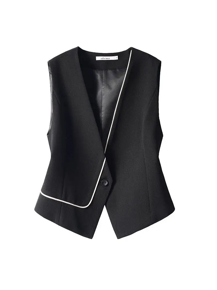 

With Lining Suit Vest Women's 2024 Spring And Autumn New Black Top Slim Fit Sleeveless Vest Jacket