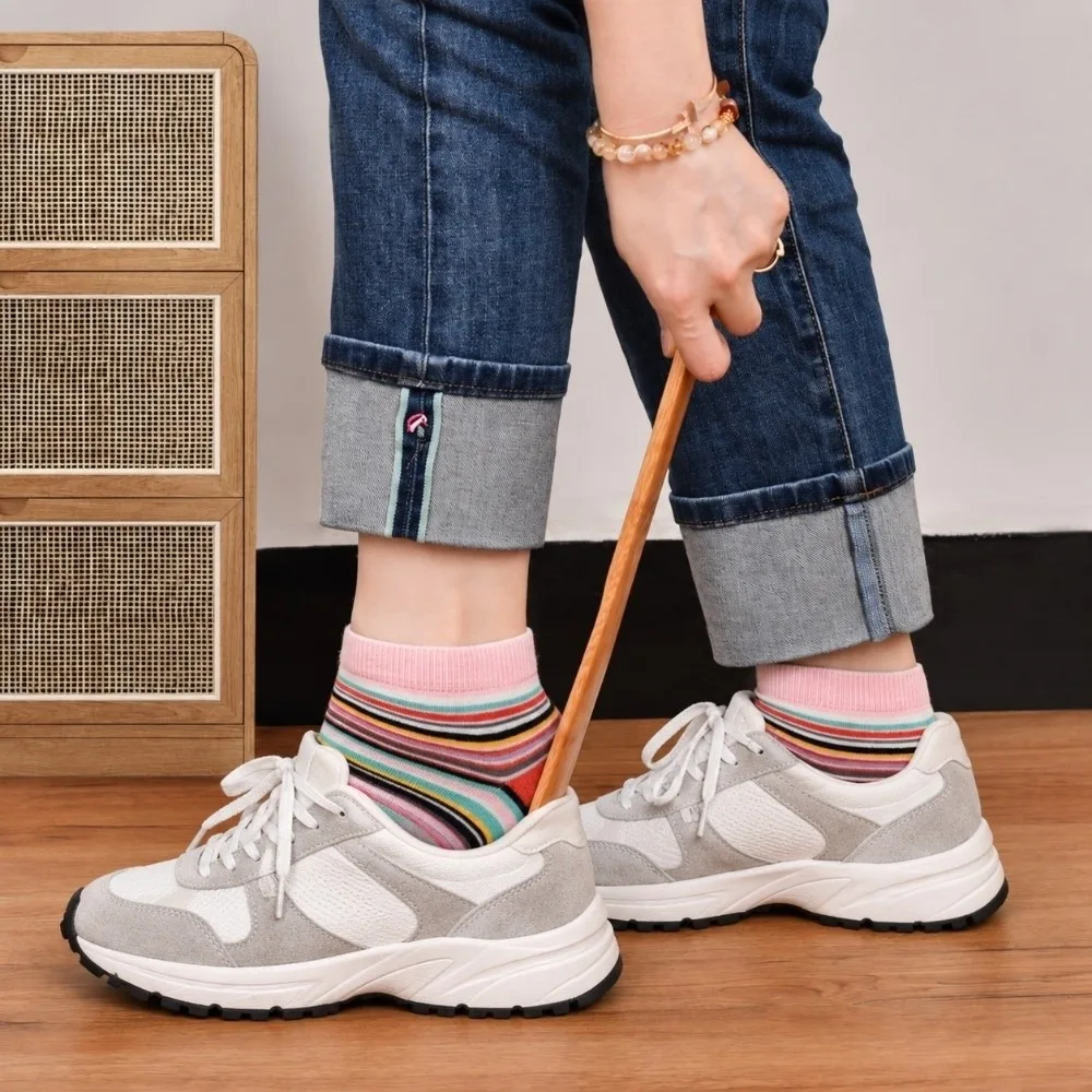 Practical Short Long Handle Bamboo Shoe Horn Smooth Bamboo Shoe Lifter Helper Hanging Rope Shoe Spoon Daily Use