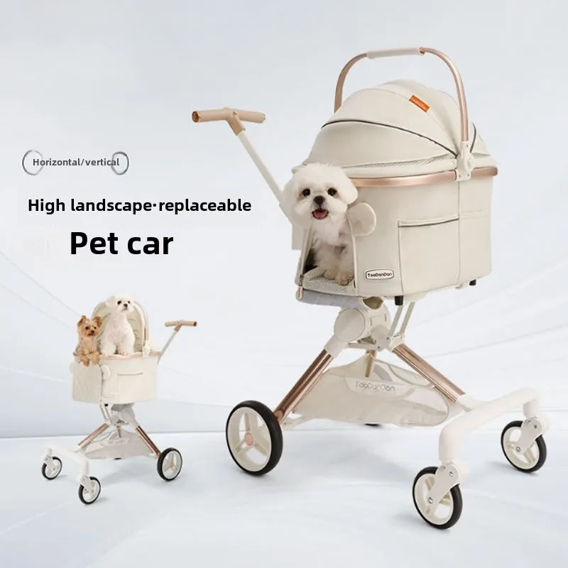 Outdoor Puppy Stroller Cat Dog Travel Breathable Lightweight Stroller Folding Reversed Horizontally Separable Pet Products