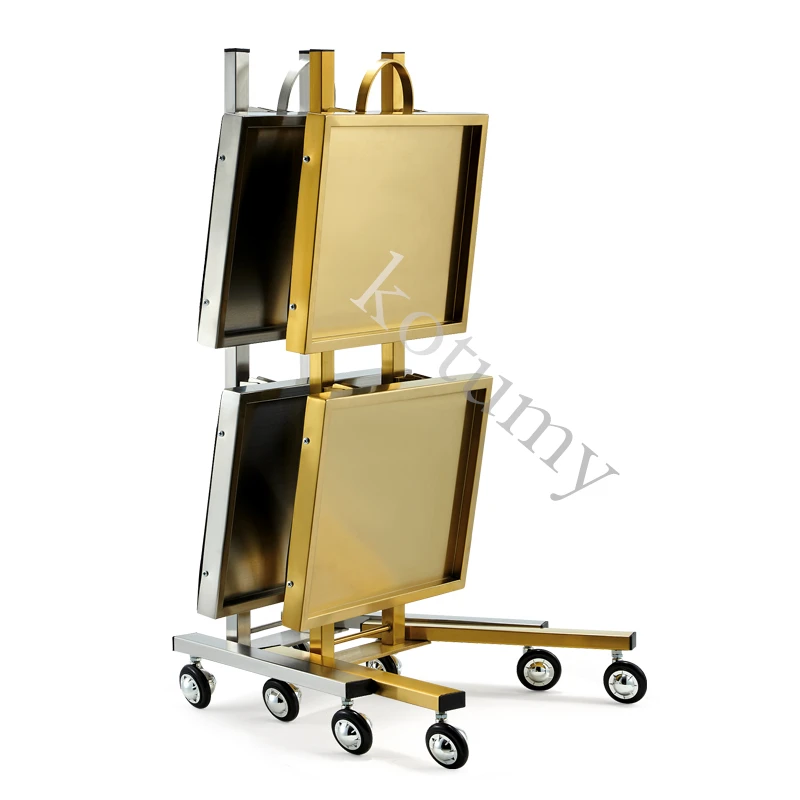 Stainless Steel  Beauty Salon Tool Trolley Haircut Folding Tool Cart Hair Salon Cart Two-layer Rack with Wheels