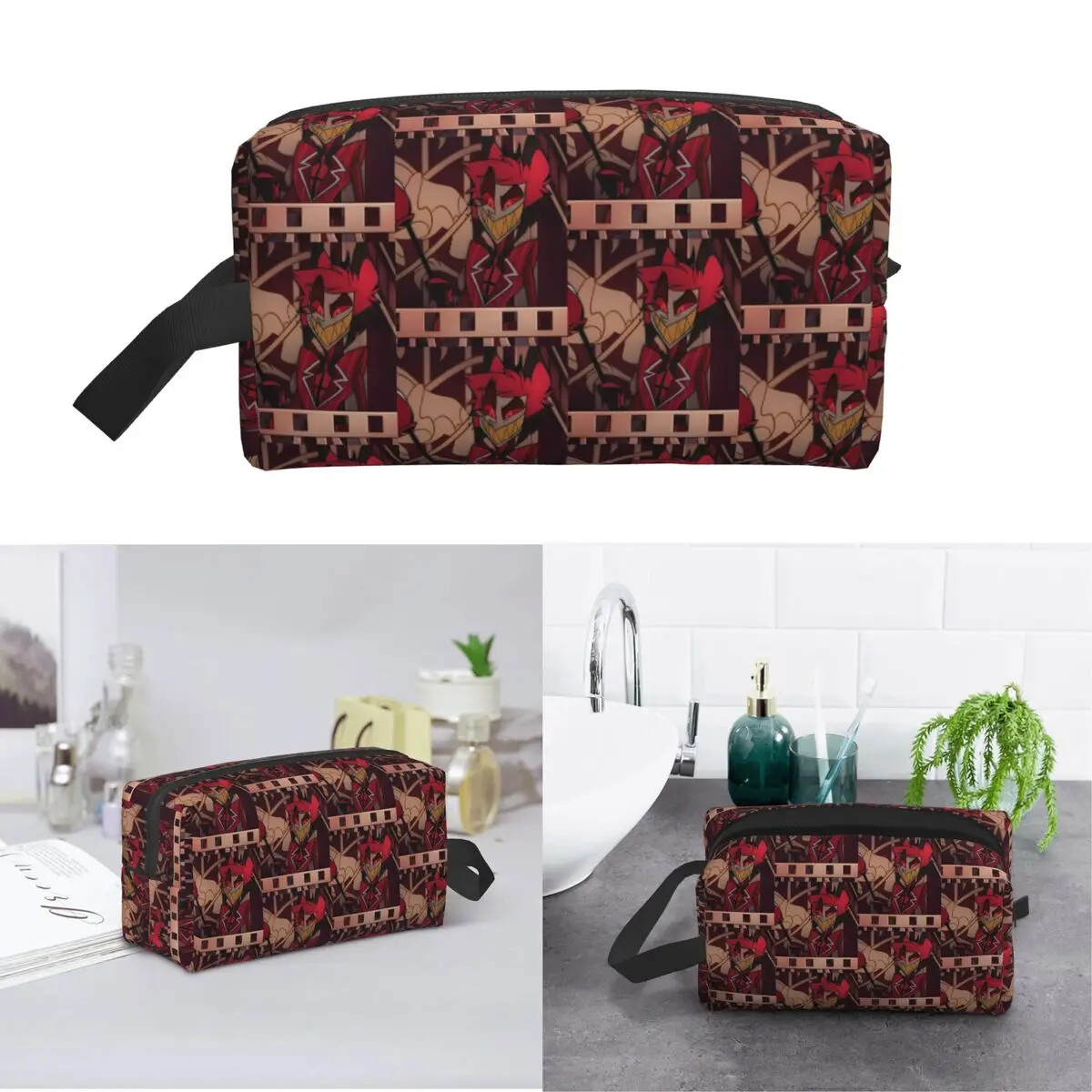 Modern Hazbin Alastor Buddy Cartoon Anime Makeup Bag Cosmetic Organizer Storage Dopp Kit Toiletry Cosmetic Bag for Women Beauty