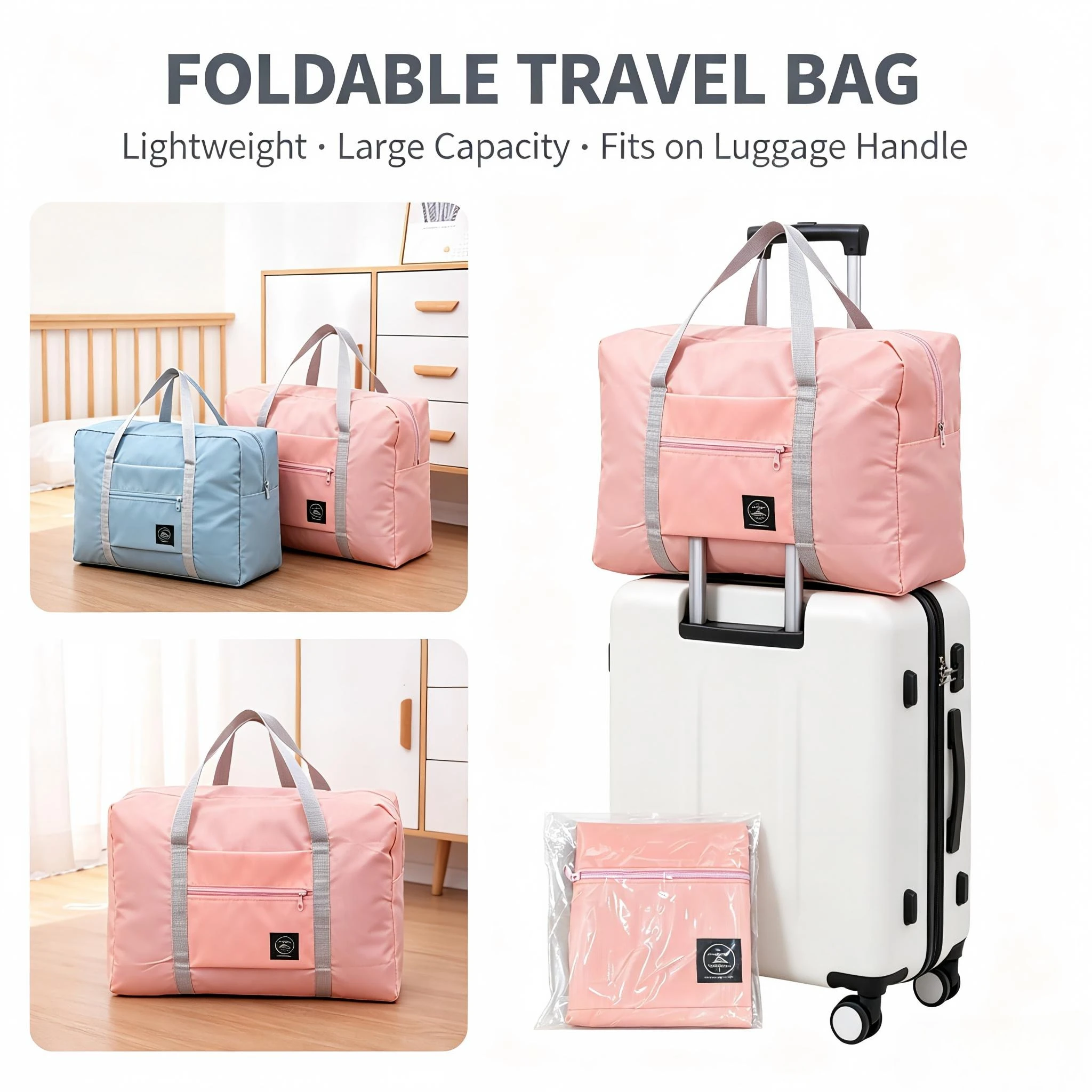 Ortable Foldable Travel Storage Bag, Ultra Light Large Capacity Multi-purpose Bag, Can Be Attached to Suitcase Handle