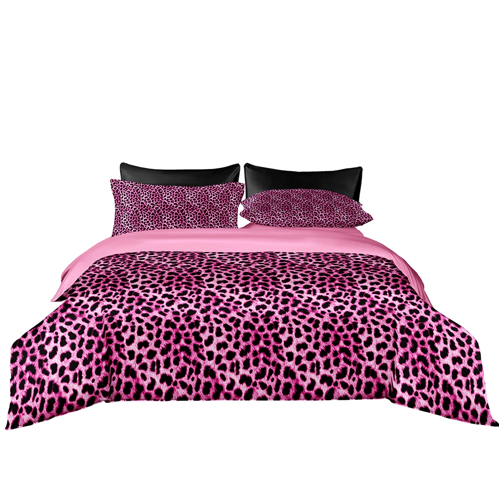 Duvet Cover 200x200 with Pillowcase,Pink Leopard Print Pattern Bedding Quilt Cover Single/Double,Blanket Cover Queen/King Size