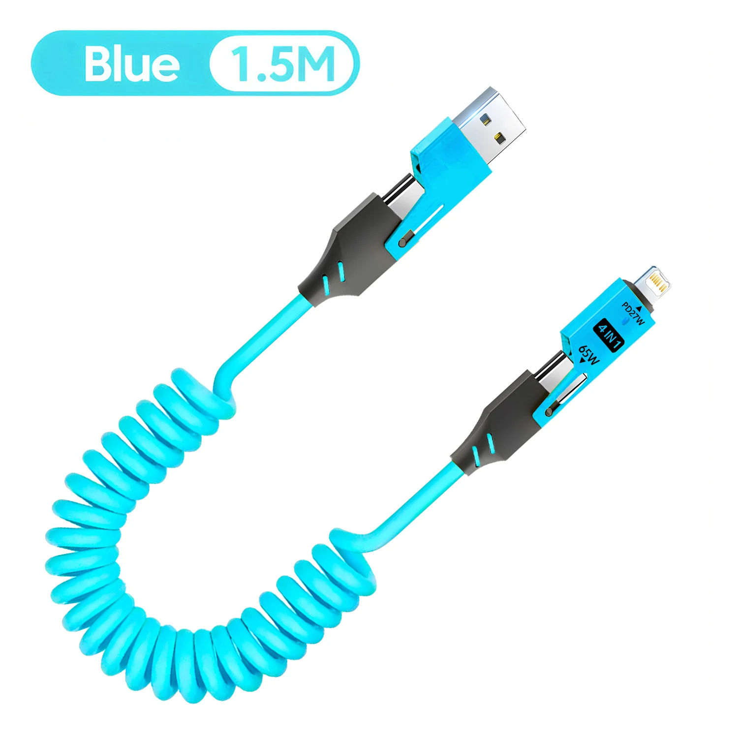 4 in 1 Spring Cable USB A Type C To USB C Lightning PD Cable For iPhone 15 Fast Charging Charger Samsung Huawei stretching Cord