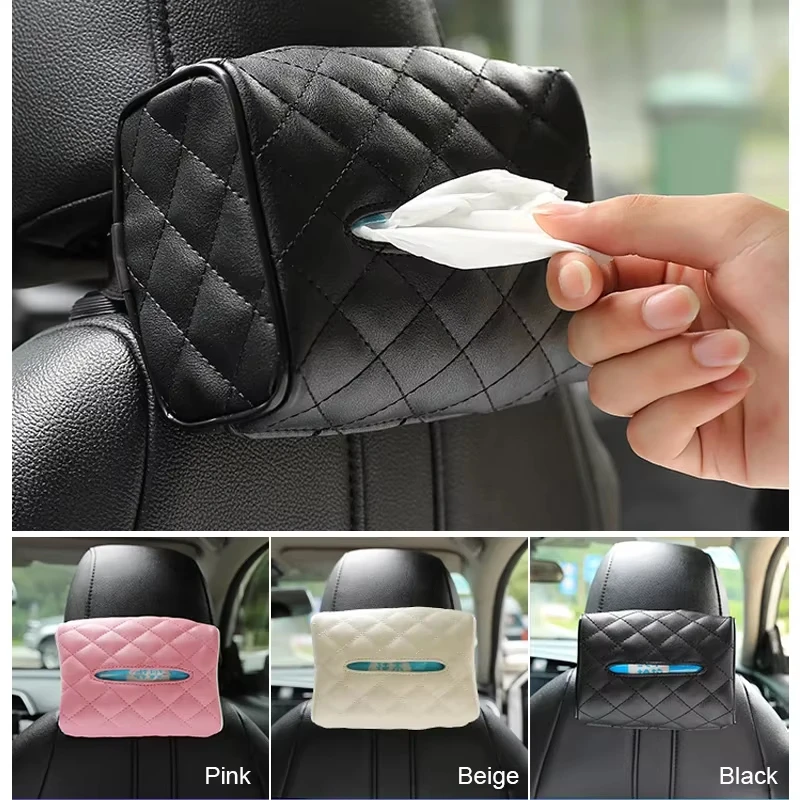 Car Tissue Box Cover Sun Visor Chair Back Hanging Type Car Tissue Box Armrest Box Towel Tissue Storage Case Interior Accessories