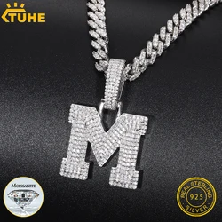 New A-Z Letters 925 Silver Moissanite Pendant Necklace Unisex Classic Letters Pendant For Men Hip Hop Fine Jewelry