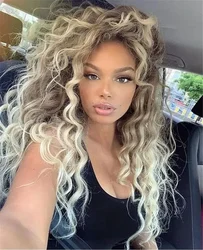 American Woman Curly Wig Fluffy Long Synthetic Wavy Hair Blonde Ombre Hair Curly Wavy Wigs Charming Party Wigs for Women Perucas