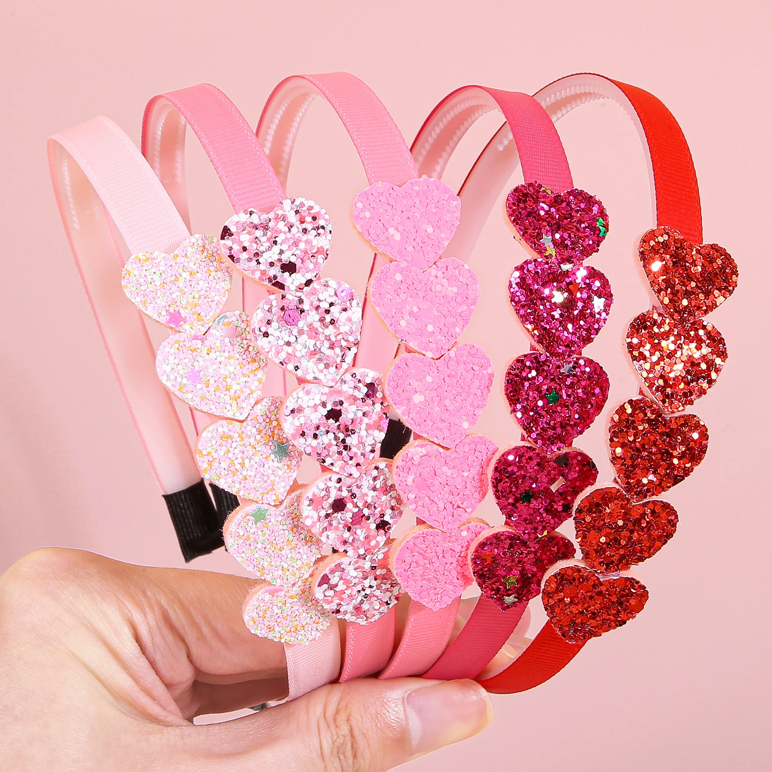 5 stks Valentijnsdag Hoofdbanden voor Meisjes Liefde Hart Haarband Glitter Hart Hoofdbanden voor Meisjes Kids Party Haaraccessoires