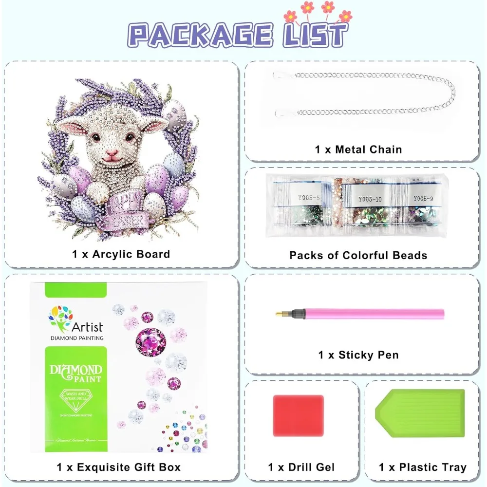 Easter DIY Diamond Painting Kit for Adults Special Shaped Lamb Rhinestone Art with Pendant Window Hanging Ornaments Home Garden Wall Door Spring Holiday Decorations Complete Craft Set with Diamonds Tools Sparkling view 5