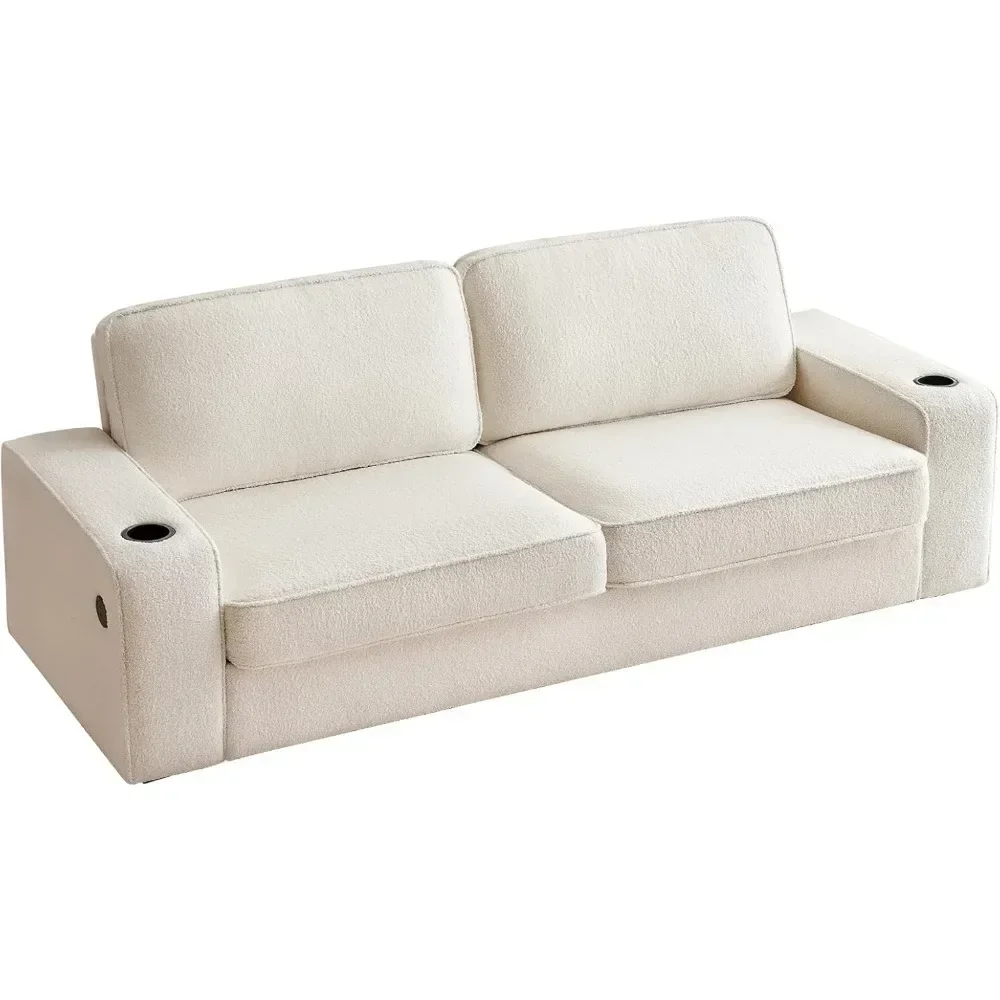 

Modern Sofa, 89in Comfy Couch with Cup Holders & USB Charging Ports, Off white Bouclé Couch-Deep Seat Sofa Couch for Living Room