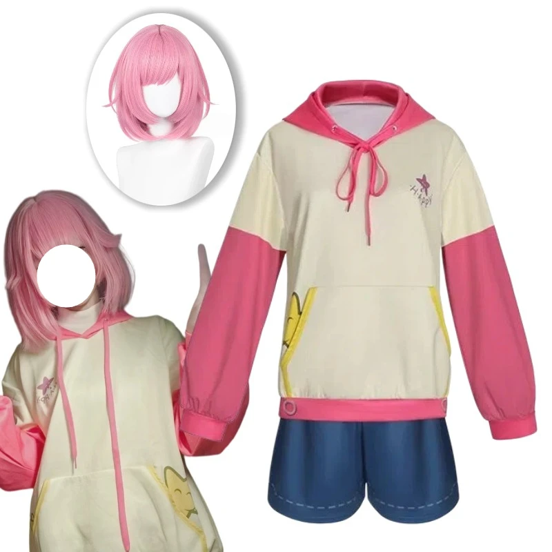 

Game Otori Emu Cosplay Costume Pink Yellow Hoodie Top Shorts Full Set for Women Role Play Outfit Theme Party