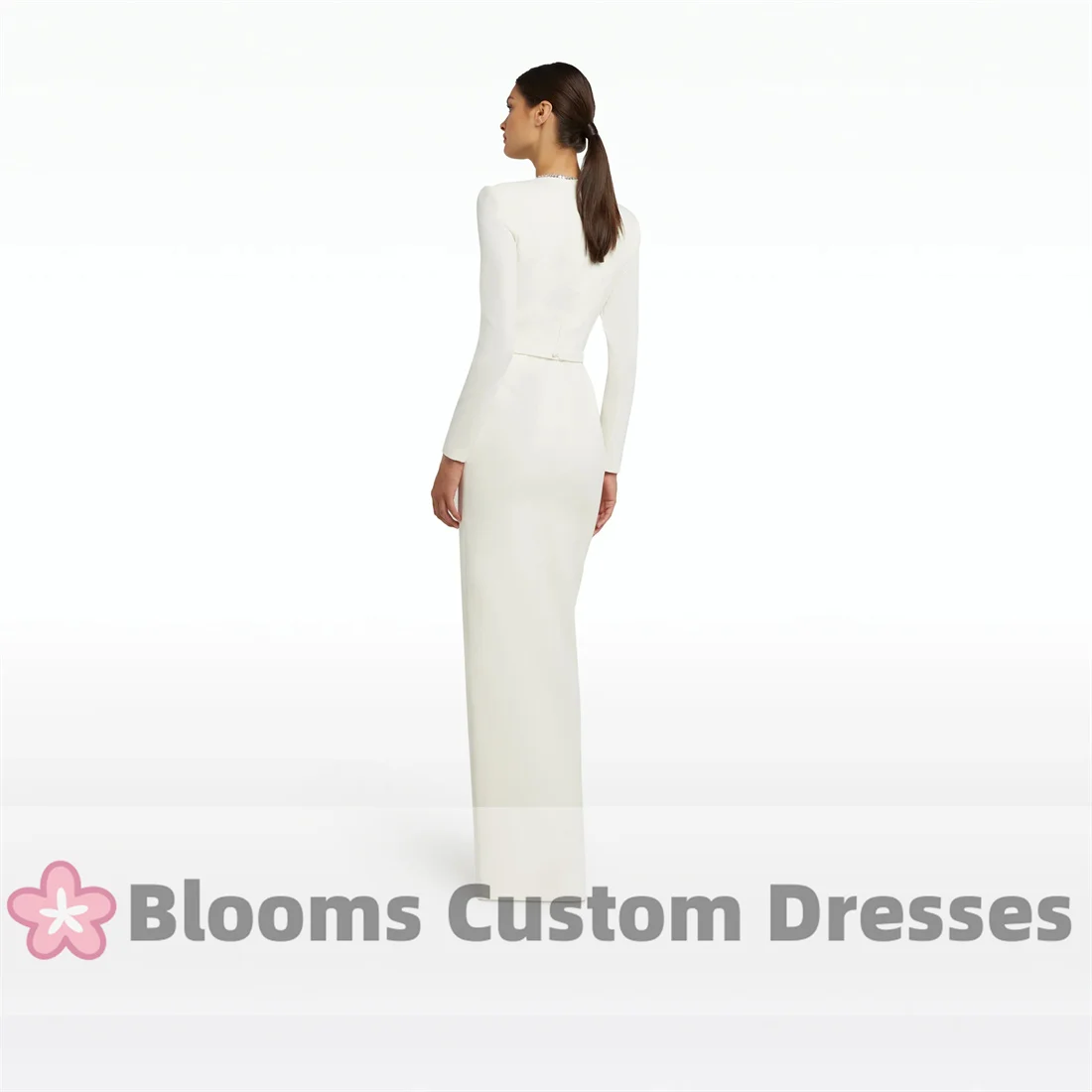 Blooms-Robe de Soirée en Crêpe Ivoire à Manches sulfPersonnalisée, Fente Haute, VincFormelle, Paillettes, ixde Mariage, Bal