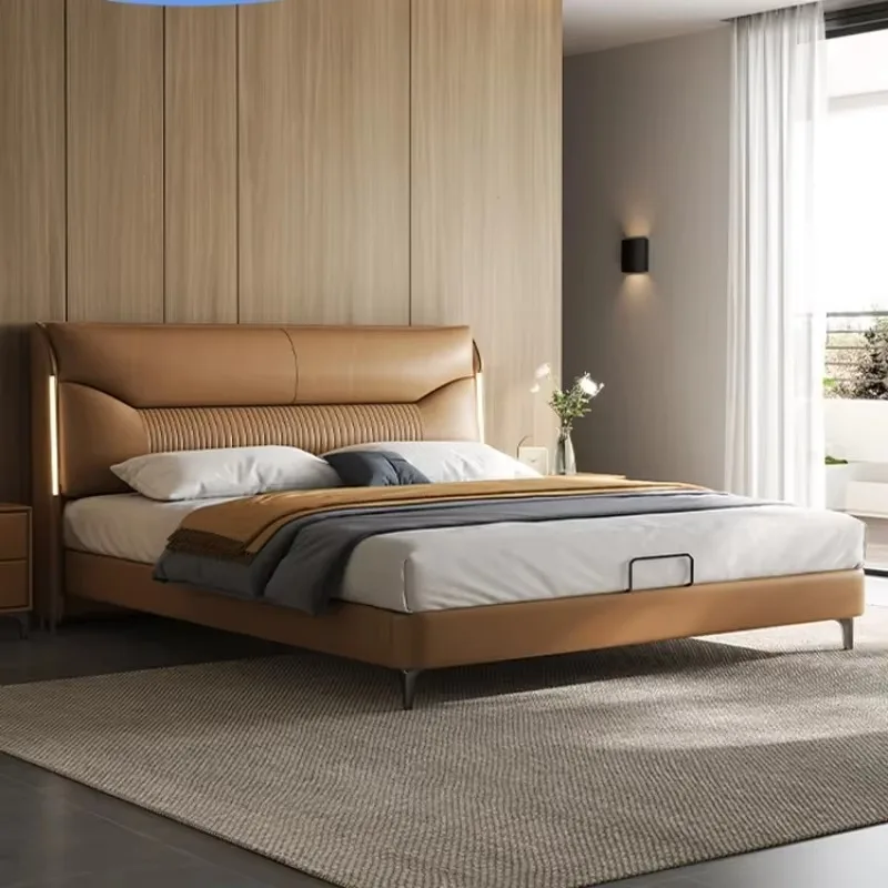 Modern King Size Aesthetic Frame Bed Wood High End Headboard Double Bed Frame Girl Boys Cama Matrimonio Furniture For Bedroom