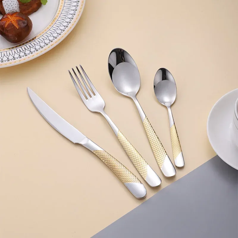 4pcs Gold Cutlery Set Stainless Steel Steak Knife Fork Spoon Luxury Dinnerware Western Dinner Set for Gift Kitchen Accessories