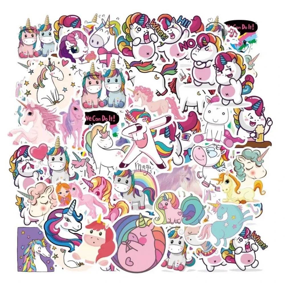 

50Pcs Cute Unicorn Laptop Stickers Cartoon Animal Style Laptop Skin Vinyl Sticker Fridge Luggage Mixed Decals for MacBook/HP