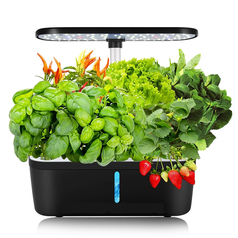 6-Plants Indoor Hydroponics System Herb Planting Pot/Black Planters Kit Led Plant Lamp Soilless Cultivation Vegetable Box