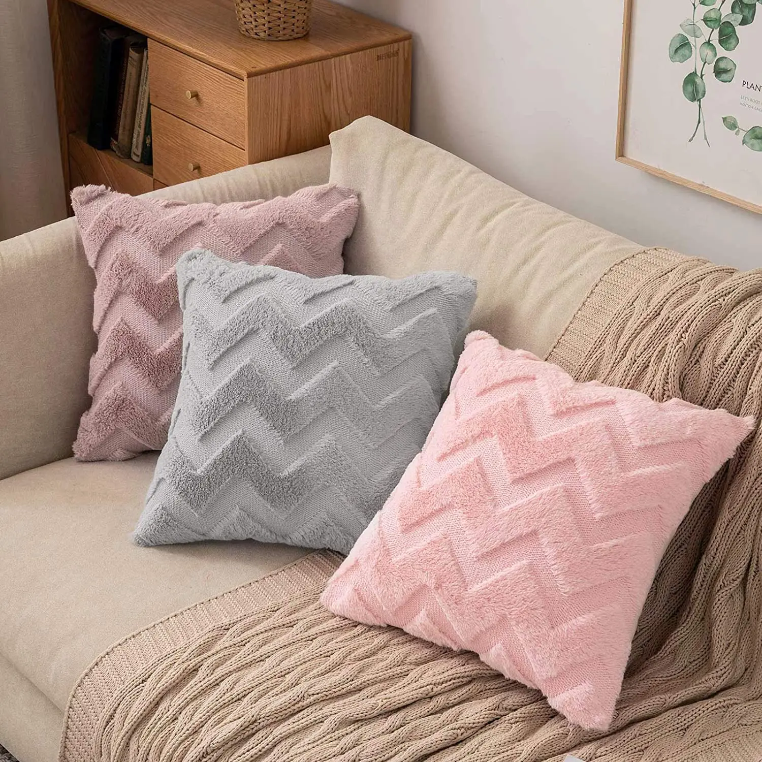 

Home Decor Soft Pillow Cover 45x45cm Plush Wave Pattern Pillowcases Decorative Cushions Sofa Fluffy Minimalist Pillowcover