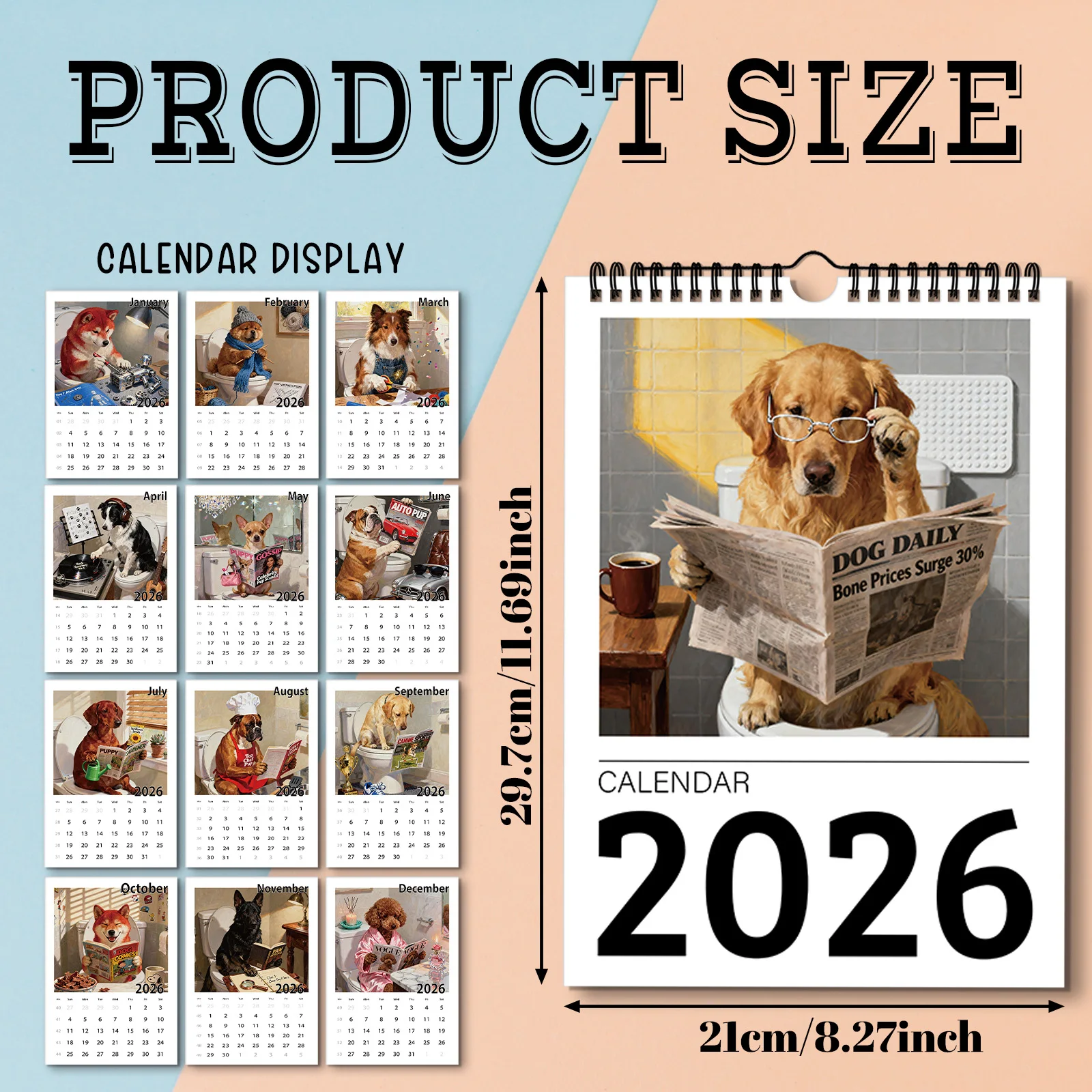 1 قطعة 2026 A4 تقويم الحائط ، تقويم الحائط الكبير ، كلب أليف ، 12 أنماط رائعة مختلفة ، مثالية للمنزل والمكتب والمدرسة والسفر