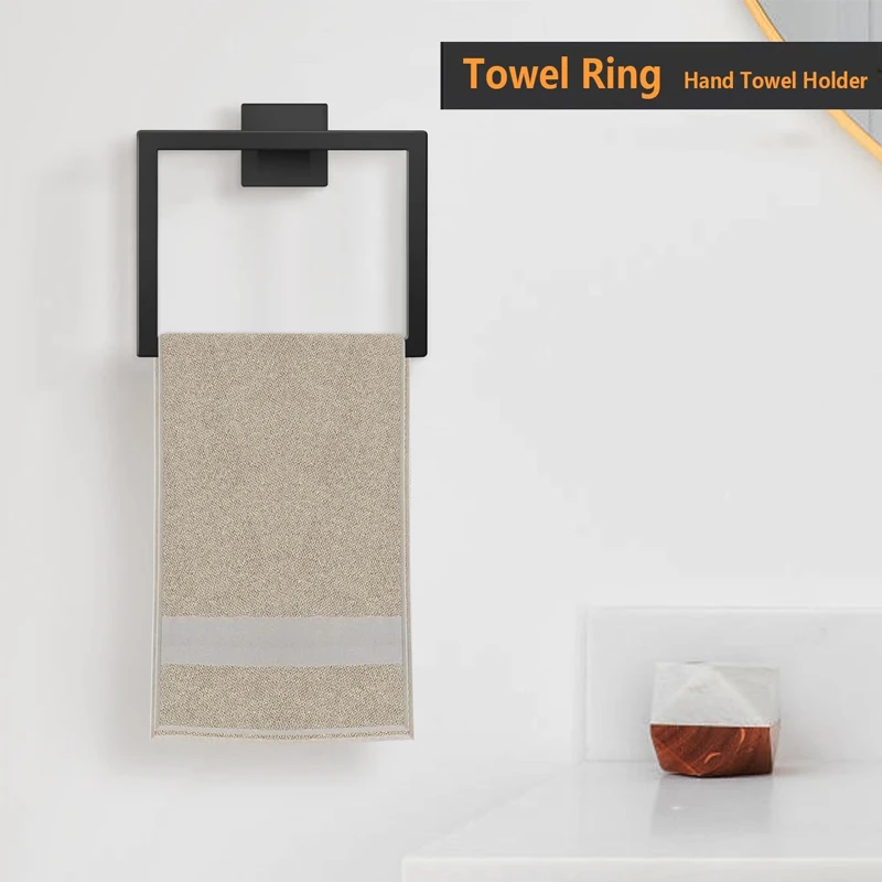 

Towel Ring - Thicken Stainless Steel Towel Holder, Towel Racks for Bathroom, Square Modern Design Hand Towel Holder, Matte Black