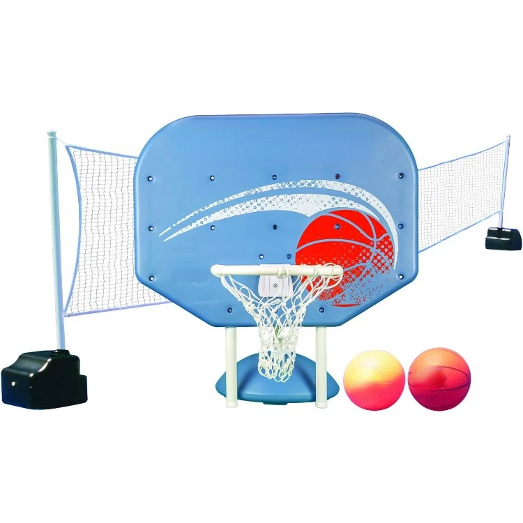 Pro Rebounder Swimming Pool Basketball and Volleyball Game Combo, In-Ground Pool Blue Medium