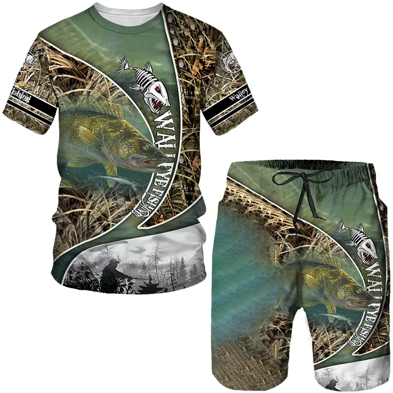 Conjunto de dos piezas con estampado 3D Vintage para hombre, conjunto de 2 piezas, Camiseta de cuello redondo, sudadera masculina a la moda, para