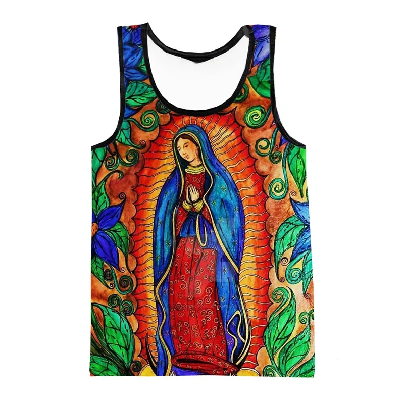 Virgin Mary Christian Graphic Tank Tops 3D Printing Mother Of God Cross Faith Casual Vest Cool And Fun Leisure Streetwear Tops