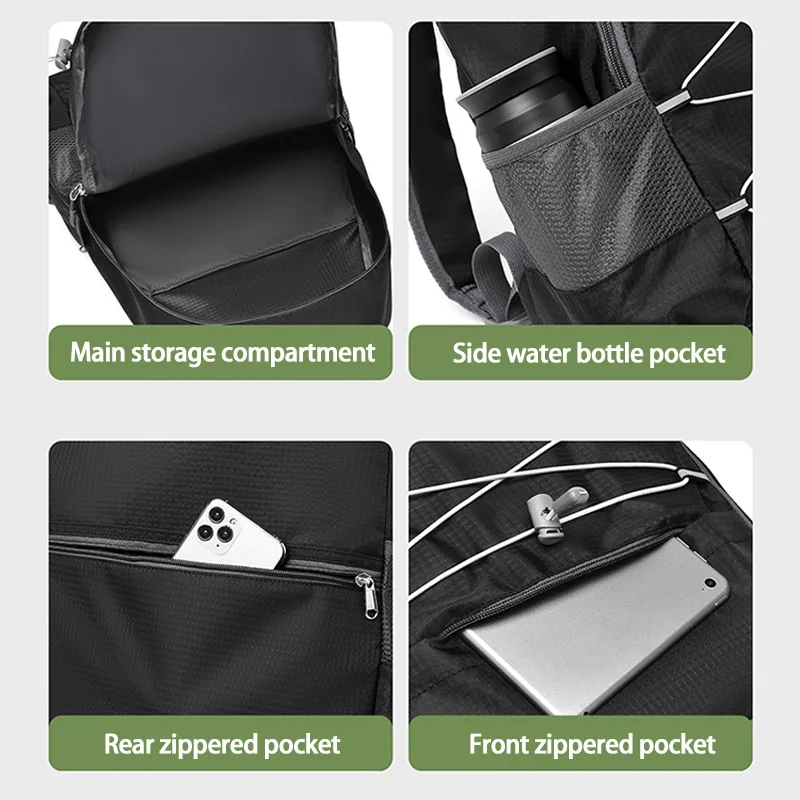 حقيبة ظهر كاجوال للرجال ذات سعة كبيرة، متينة وخفيفة الوزن للجنسين، قابلة للطي، حقيبة ظهر رياضية خارجية مقاومة للرذاذ، حقيبة ظهر للسفر