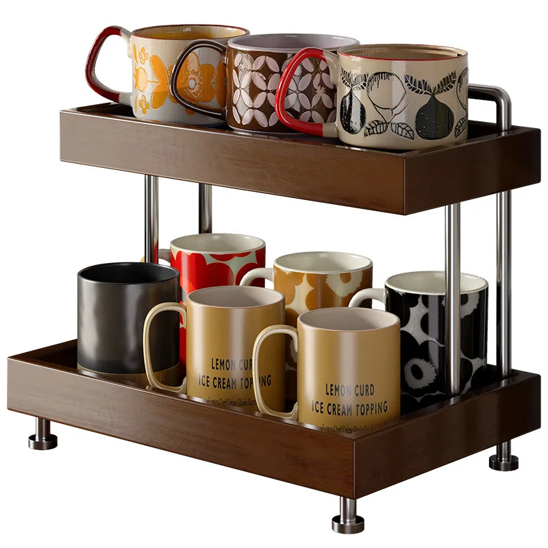 Solid wood cup holder, antique cup storage rack, teacup tea set, desktop rack, dining table, coffee cup rack