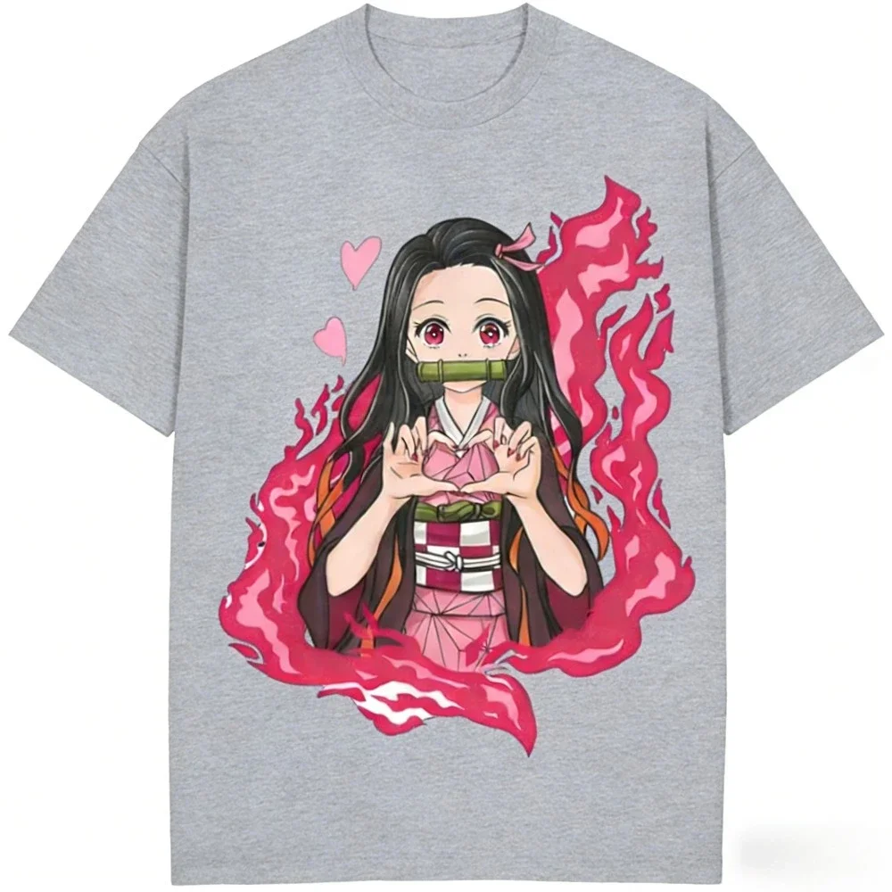 Demon Slayer Nezuko Kamado Pure Cotton T-shirt 2026 Kids Summer New Anime Printed Loose Casual Parent Child Short Sleeve Top