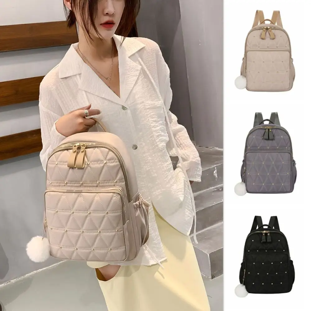Fashion Classic Grid Shoulder Bag Rivet Elegant Women Backpack Handbag Vintage Nylon Travel Bag School Use