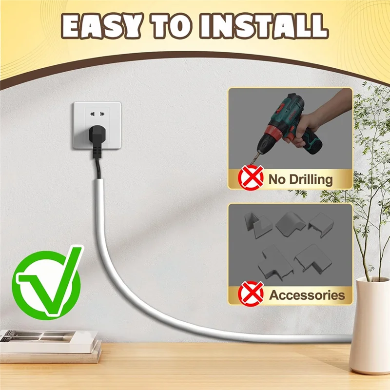 A76X-2Pcs Wall Cord Hider 118 Inch, Self Adhesive Cable Hider Cord Cover For Wires, Flexible Wire Cover Cable Raceway
