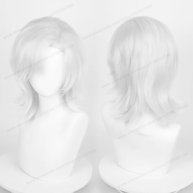 Peluca de pelo sintético de base media de 44cm para Cosplay, pelo negro, blanco, rojo, plateado, rosa, azul, pelos resis