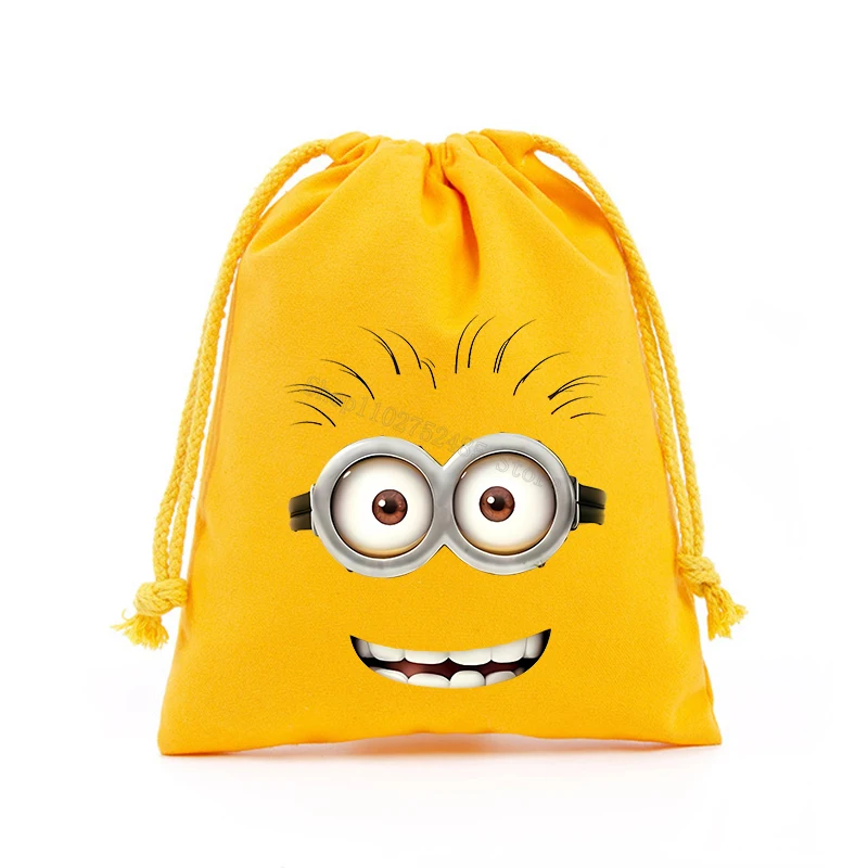 Minionses Yellow Flannel Drawstring Bag Kawaii Gift Pouch Small Present Holders Simple Cosmetic Storage Bag Makeup Multifunction