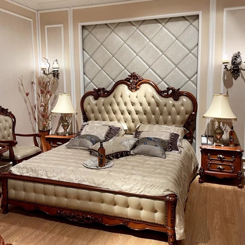 Confortable Princess Bed Frame Full Luxury High Quality Vintage Bed Double Master Bedroom Design Cama De Casal Beds Furniture