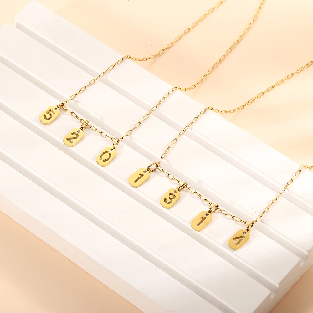 Trendy DIY Number Stainless Steel Digital Gold Plated Pendant Hollow Charm Necklace Accessories Jewelry Making Women Men