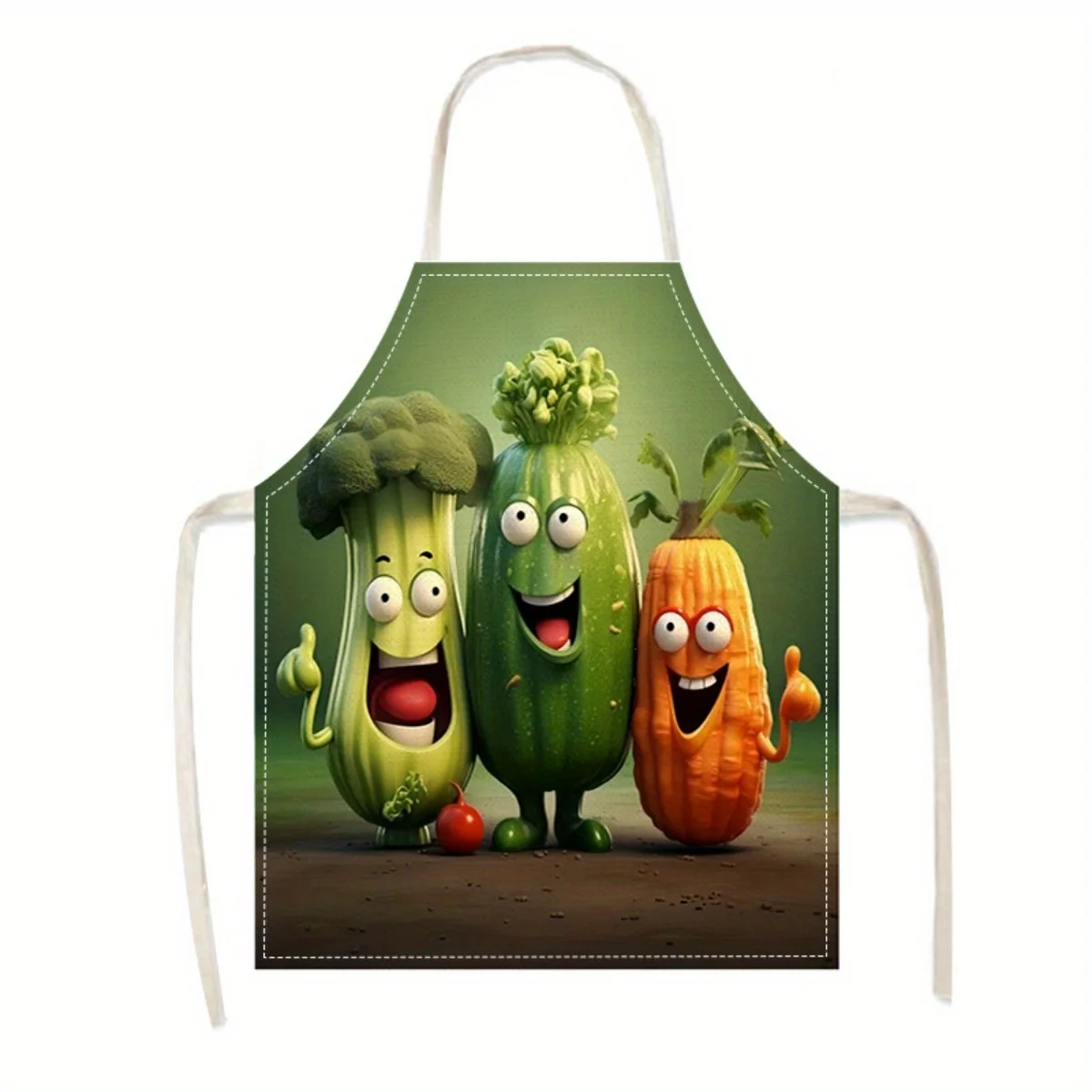 1pc Funny Vegetable Cartoon Apron Cute Cucumber Carrot Broccoli Kitchen Cooking Baking Linen Apron For Adults Kids Gift Baking