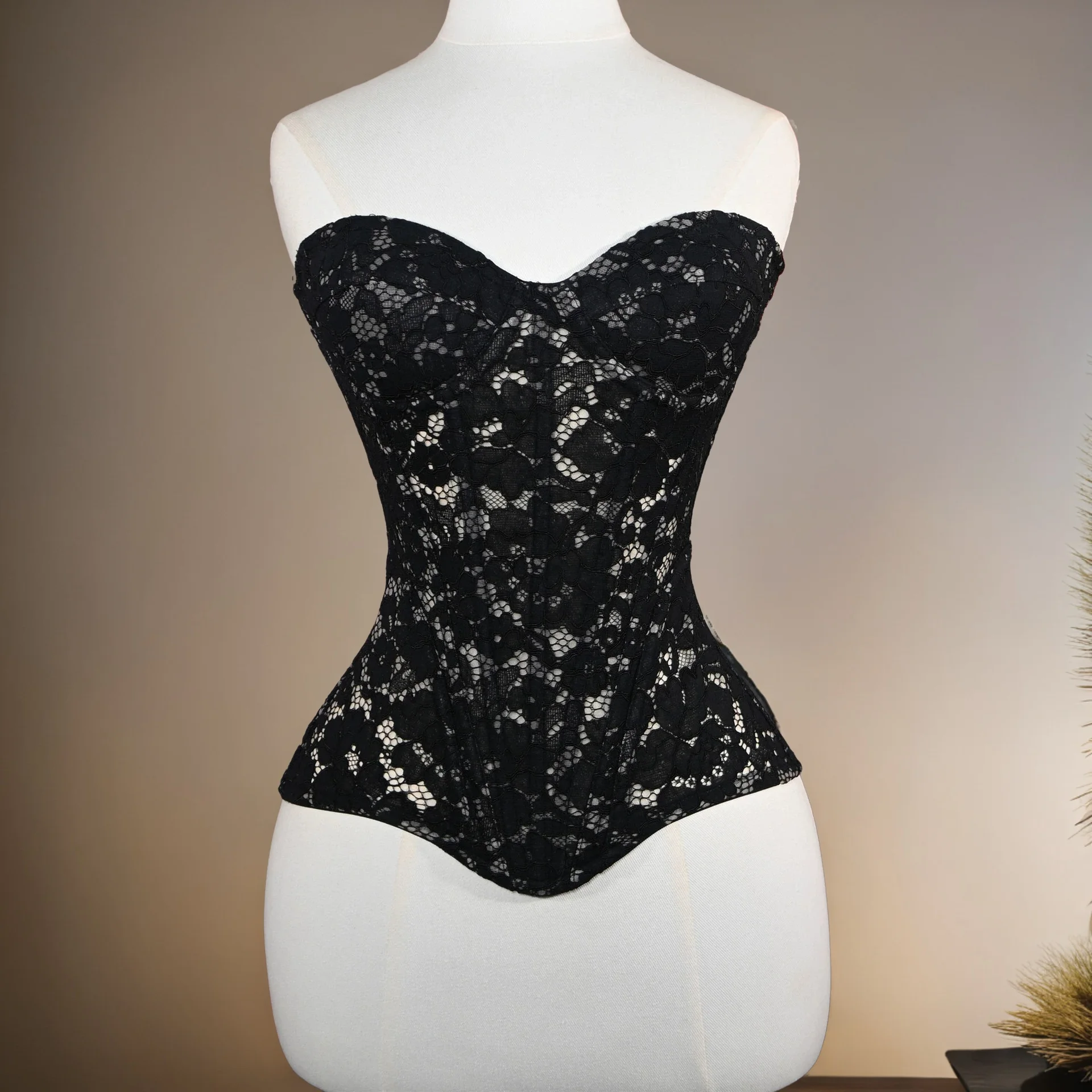 Corsetto fantasia da donna Bustier con reggiseno Corpetto in pizzo floreale trasparente Disossato in acciaio Top corto aderente Vita sottile Controllo della pancia
