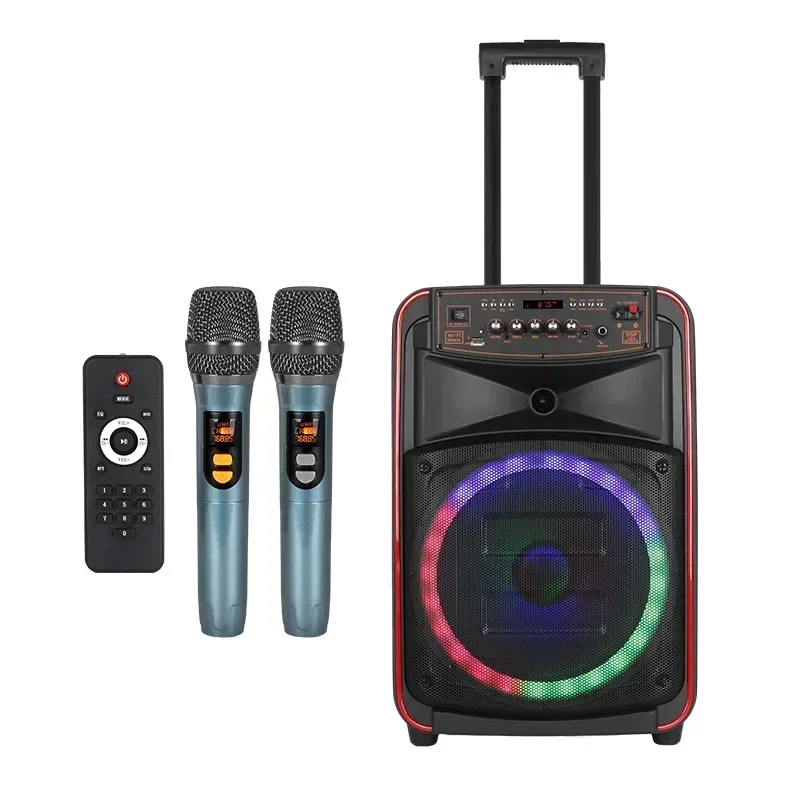 Altavoz Bluetooth de alta potencia para público, carrito de Karaoke portátil para exteriores con micrófono Dual inalámbrico, sonido envolvente 3D, Subwoofer, 500W