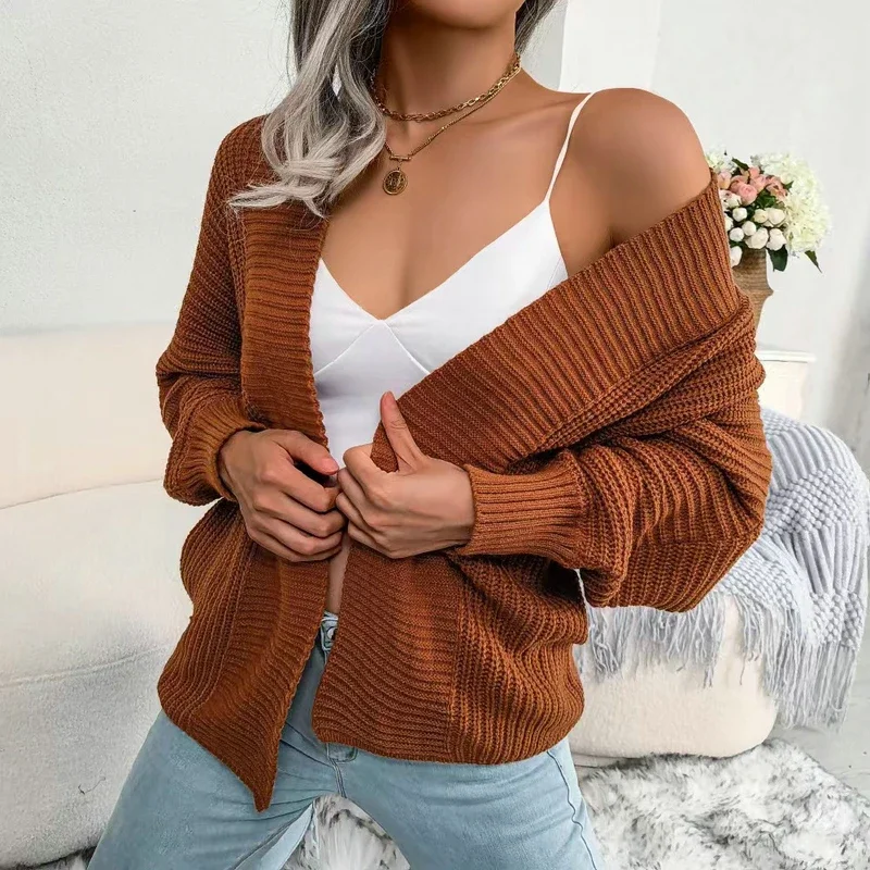 ITOOLIN Women Autumn Winter Warm Coat Knit Loose Cardigan traf Sweater Batwing Long Sleeve V-Neck Streetwear Solid Sweater Coat