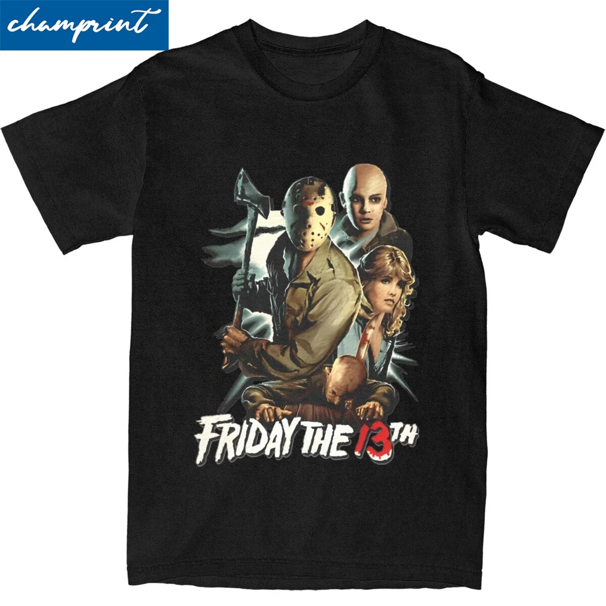 Vintage Jason Voorhees Friday 13th T-Shirt Men Cotton Short Sleeve Round Neck Top Tee