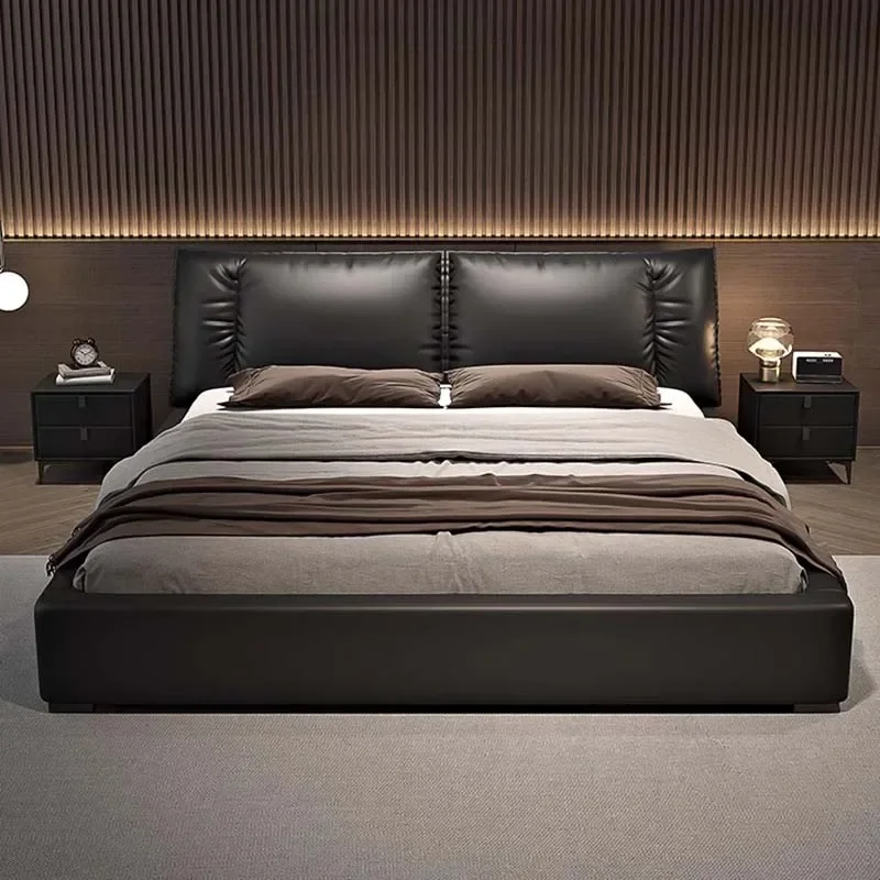 Modern Bedroom Bed Nordic Aesthetic Leather Multifunctional Queen Size Bed Storage Wood Cama De Matrimonio Home Furniture