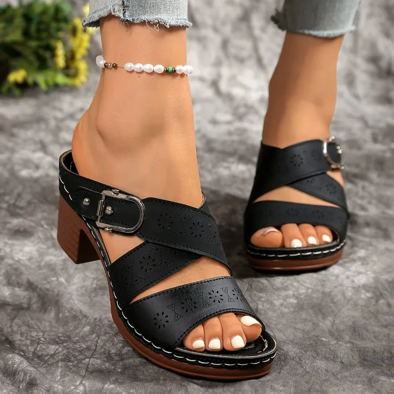 

Plus Size Shoes for Women 36-43 Summer Fashion High Heel Platform Peep Toe Slip on Sandals Women Shoes Sandalias De Mujer